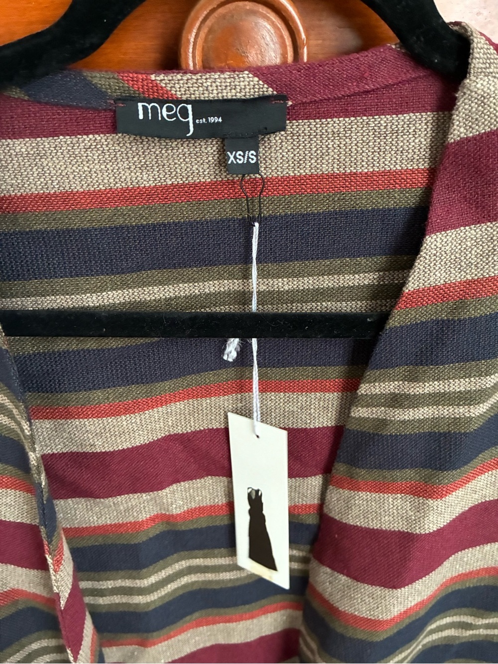 MEG Striped Open-Front Jacket — Burgundy, Navy & Tan